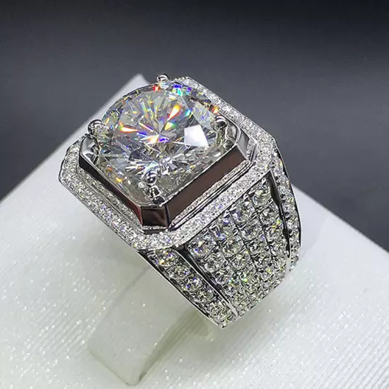 Men's 2 Carat Zircon Crystal Rings 925 Sterling Silver Ring Wedding Fine Ring