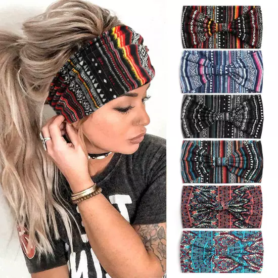 6× BOHO Floral Wide Women Stretch Headbands Turban Yoga Knotted Hair Bands Wraps