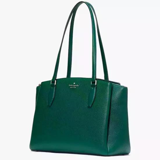 Kate Spade Monet Large Triple Compartment Green Leather Tote WKRU6948 NWT FS