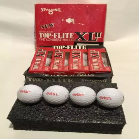 12 New Spalding ÉVIAN WATER Logo Golf Balls - Top-Flite XL II Circa 1988 - Dozen