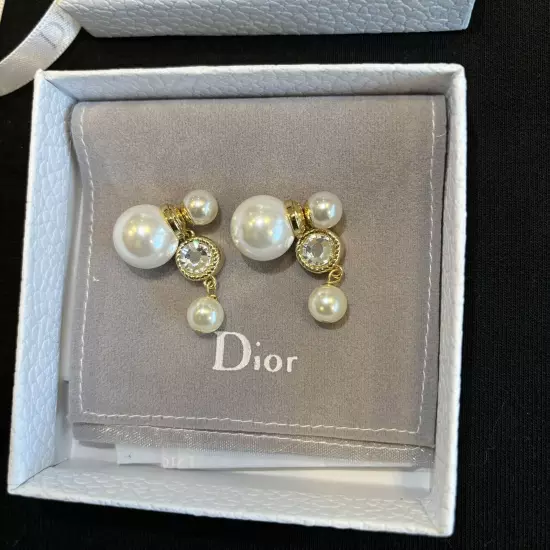 christian Dior pearl drop earrings, pearl studs with Full Packing