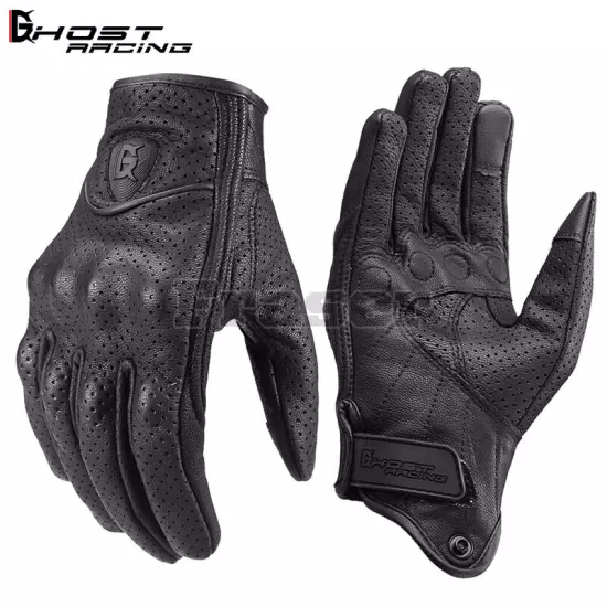 Motorcycle Gloves Retro Perforate Leather Motorcycle Waterproof Touch Screen AU