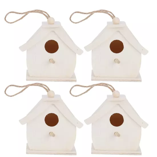 4Pcs Mini Wooden Bird House Hanging Birds Nests Ornaments For Outdoor Garden