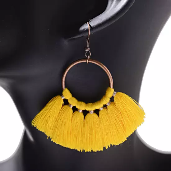 Fashion Women Bohemian Earrings Long Tassel Fringe Drop Dangle Ear Stud Jewelry