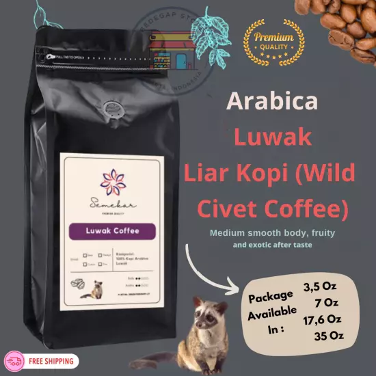 Authentic Luwak Coffee Arabica Gayo 100% Wild Civet Whole Beans Coffee Roasted