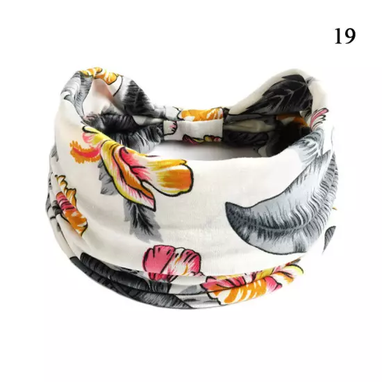 Women Boho Flower Print Wide Headband Vintage Knot Elastic Turban Headwrap *