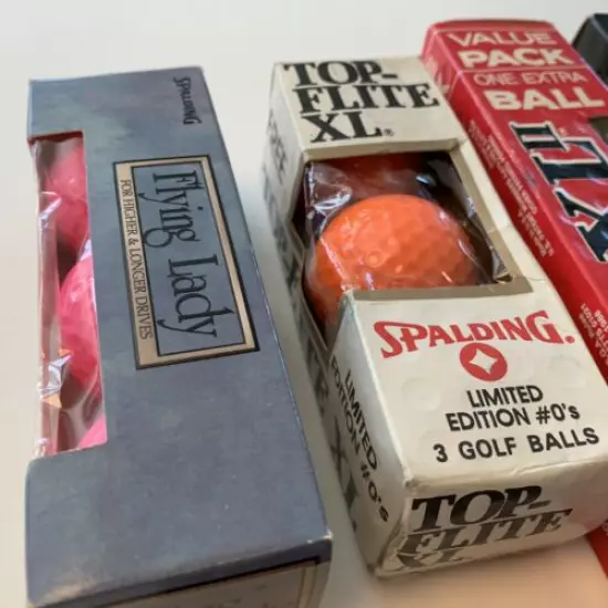 Vintage Top-Flite Golf Balls 30 NOS XL, Elite, Flying Lady, Orange, Pink 