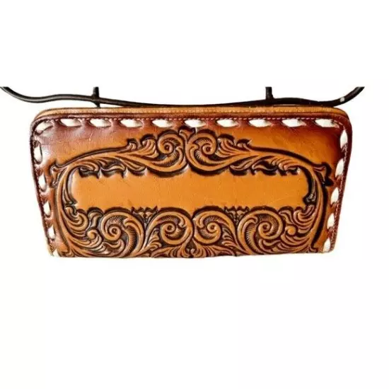 Tony Lama Tooled Brown Leather Wallet Southwestern Cowboy