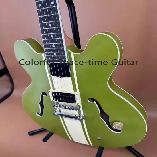 Green ES-335 Semi-Hollow Custom Electric Guitar Maple Body Fixed Bridge