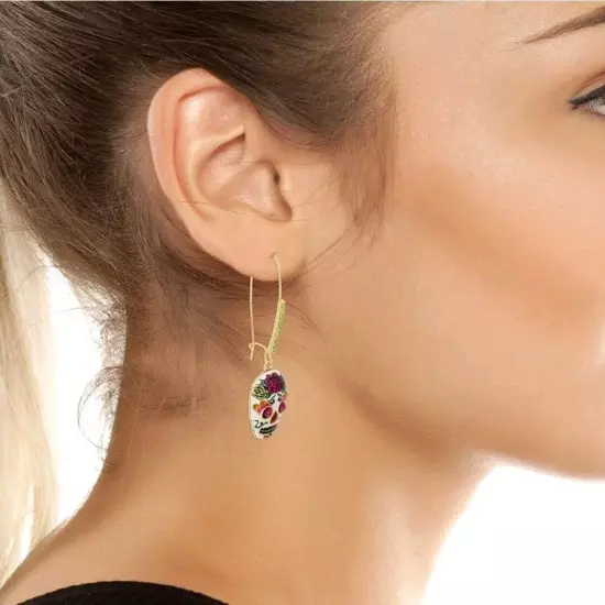 Betsey Johnson Stone Sugar Skull Dangle Earrings.