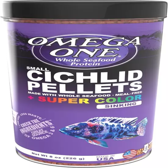 Omega One Super Color Sinking Cichlid Pellets, 2mm Small Pellets, 8 oz