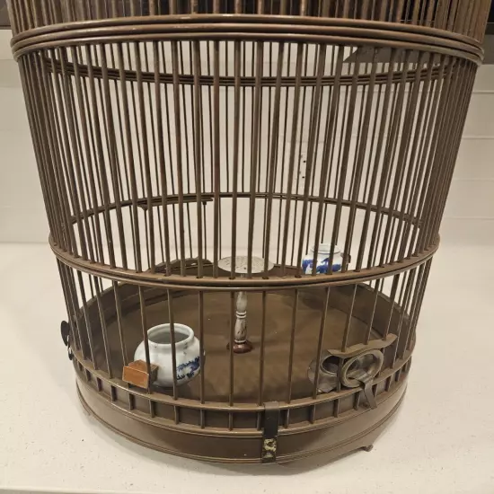 Expanding Vintage Birdcage Round Teak Wooden Bird Cage Three Tiers