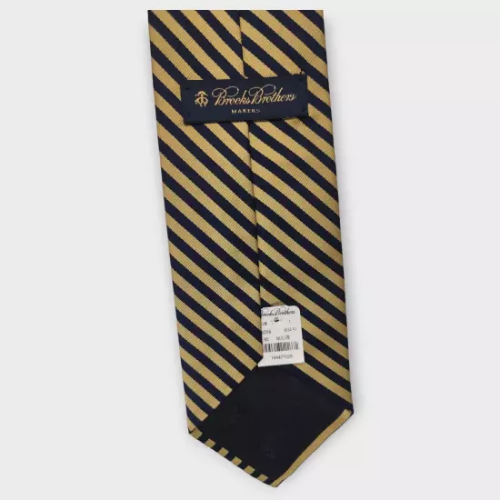 NEW With TAGS - Mens Brooks Brothers Makers Gold & Blue Tie Pure Silk 58" Length