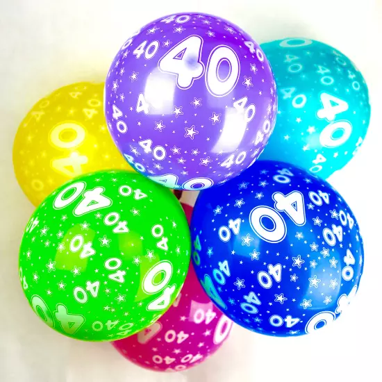 40th Birthday Balloons With Printed Numbers Party Latex Quality - Pack of 10