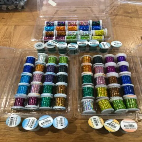 Veniard Holographic Tinsel - 75 spools Job Lot 13 colours - Brand New - RRP £225