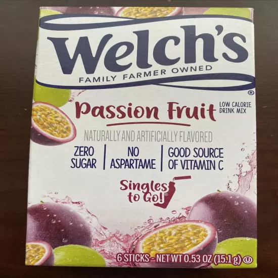 2 Welch’s Passion Fruit Singles to Go Drink Mix Free Shipping