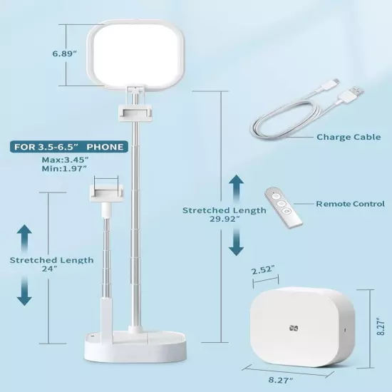 Phone Stand Recording LED Light Portable Overhead 360 Rotation Two Holders Mount