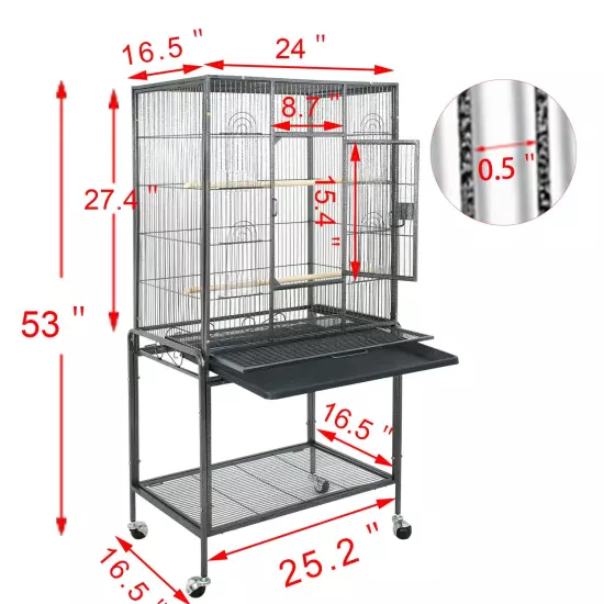 53" Bird Cage with Stand Wrought Iron Frame Birdcage