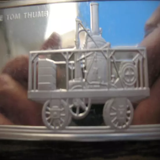 2 .OZ SILVER INGOT- BAR LOCOMOTIVE- TRAIN 1830 TOM THUMB FRANKLIN MINT+GOLD"