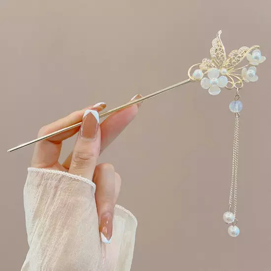 Chinese Style Retro Flower Tassel Hairpin Simple Hair Sticks Hair Accessorie WY4