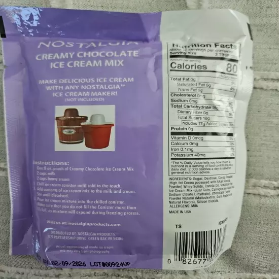 Nostalgia Chocolate Ice Cream Mix Creamy 8 oz Makes 2 Quarts 02/09/2026 SEALED