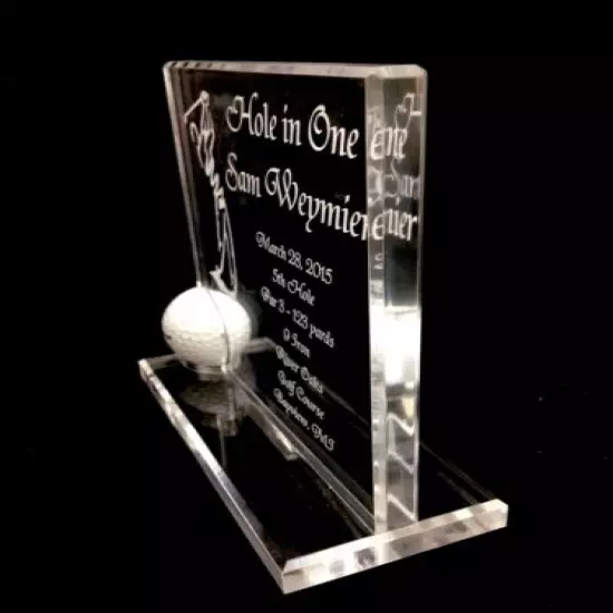 Executive Style Hole in One Golf Ball Trophy - Plaque - Crystal Clear - 2019