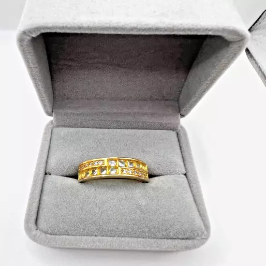 Men's 18K Heavy Gold Electroplate Faux Diamonds Size 13 Comes with Jewelry Box