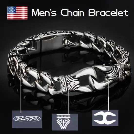 Men's Heavy Sturdy Stainless Steel Motorcycle Biker Chain Bracelet Wristband USA