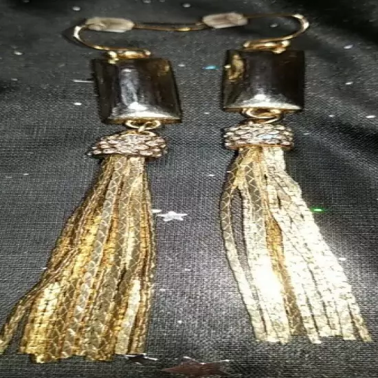 Long Chain Tassel Earrings w/Rhinestones