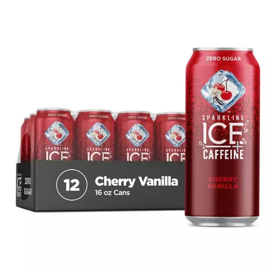 +Caffeine Cherry Vanilla Sparkling Water with Caffeine Zero Sugar with Antiox...