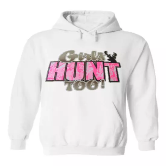 Women Pink Camo Hoodie Girls Hunt Too Love Deer Hunting Sweatshirt Hooded White