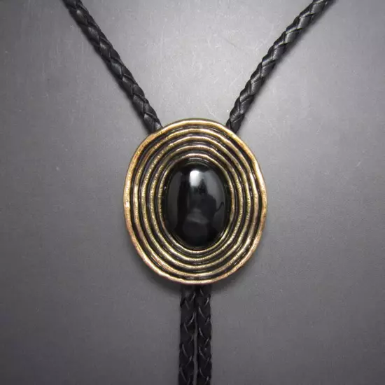 Bolo Tie Black Obsidian, Bolo Tie, Western Tie, Real Gold Plated