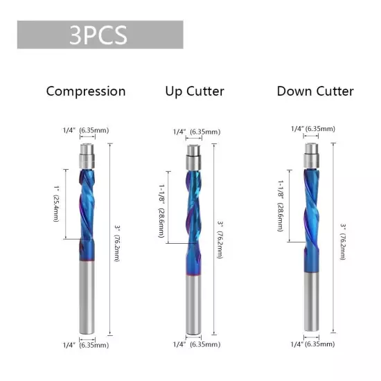 1/4" Shank Flush Trim Router Bit Solid Carbide UP/DOWN Compression Bit Nano-Blue