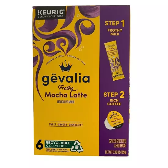 Gevalia Frothy Cinnamon Dark Chocolate Latte Keurig K Cup & Frothy Packet 18 Cup