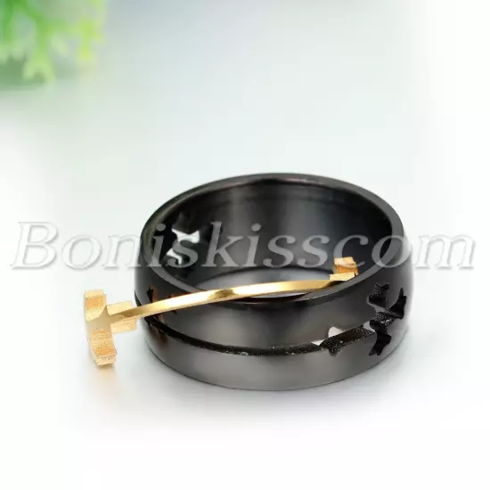 Men's Unique Design Black Stainless Steel Detachable Cross Ring Band Size 7-14