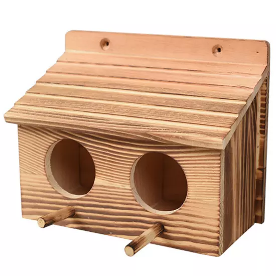 Bird House with 2 Holes Creative Hanging Birdhouse Wooden Garden Bird._