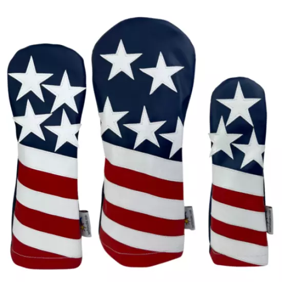 Sunfish Liberty Leather golf headcover set - DR, FW, HB - USA American flag !