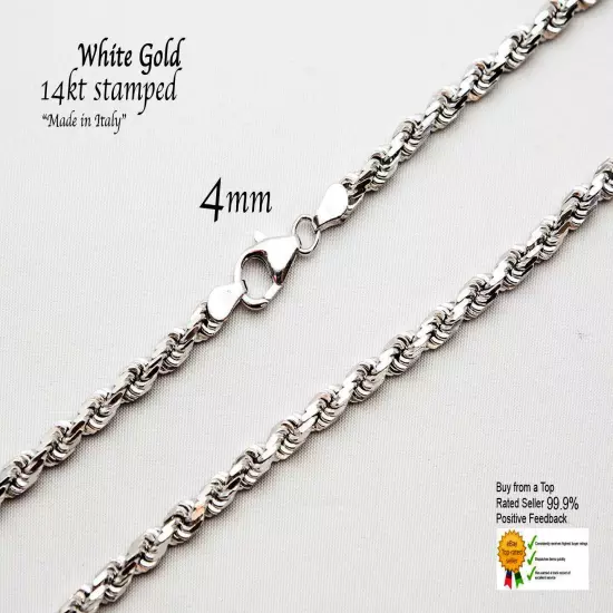 14k Solid White Gold Rope Chain Necklace D/cut 1mm-5mm Mens' Women Sz 16"-30"