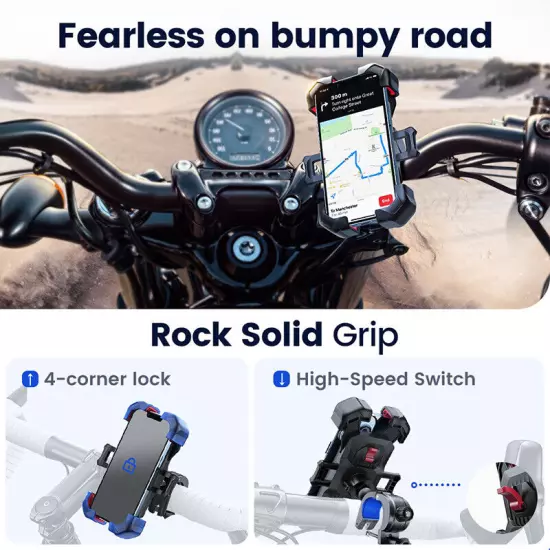 Motorcycle Phone Mount Auto Lock 100mph Military Anti-Shake Bike Phone Holder