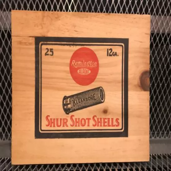 VINTAGE REMINGTON SHUR SHOT Sureshot Kleanbore Wooden Ammo Crate Box End SIGN