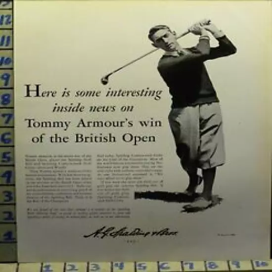 1931 SPALDING TOMMY AMOUR BRITISH OPEN GOLF CLUB BALL SPORT VINTAGE AD I55