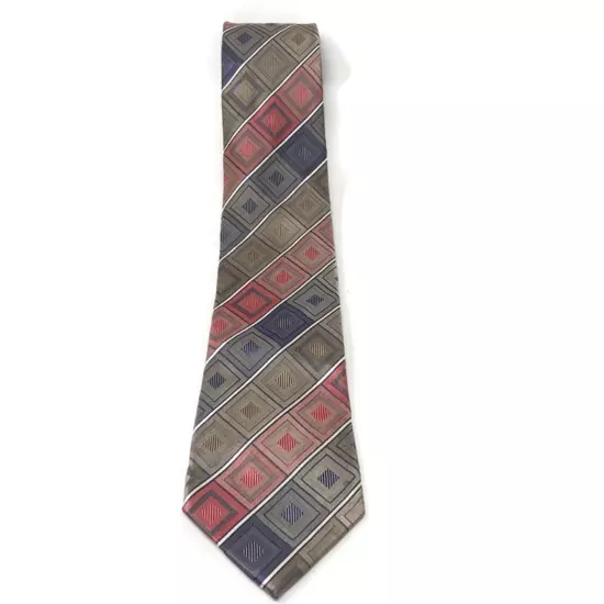 Joseph Abboud Pink Tan & Blue Diamond Print 100% Silk Tie