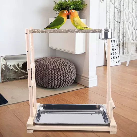 Wooden Perches Bird Stand Large Parrot Perch Playstand with Steel Tray + 2*Fo...