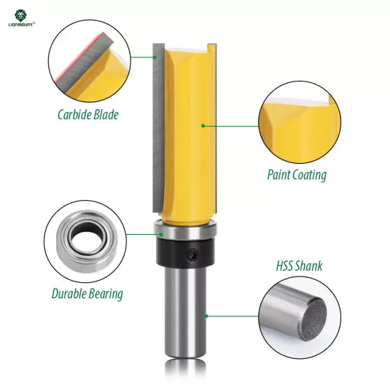 1/2" 12mm Shank Template/Pattern Straight Router Bit Flush Trim Wood Cutter