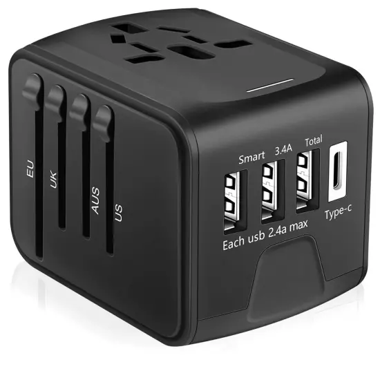 International Universal Travel Adapter 3 USB Type-C Converter Power Plug Charger