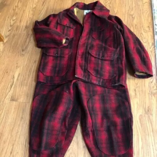 VTG 1940-1950s Woolrich Mens Red Plaid Hunting Suit Wool Jacket and Pants Sz 38