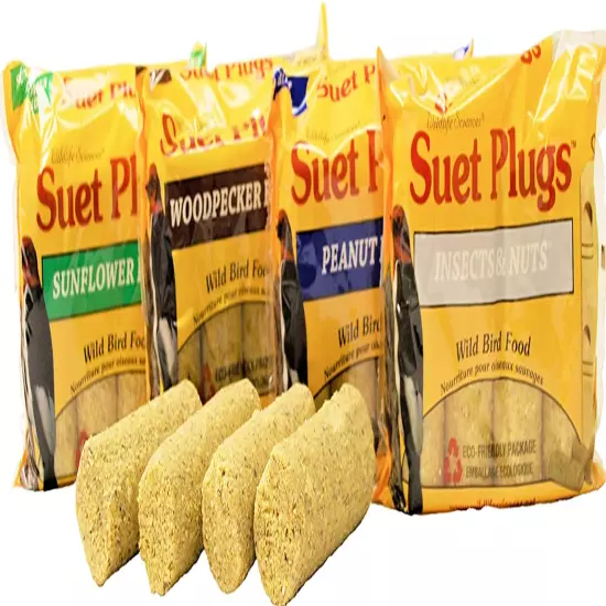 Wildlife Sciences Suet Plugs Variety 16 Pack, 4 Wrapped 4 Packs 12 Ounces Each