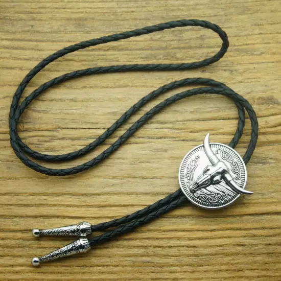 Vintage Men BOLO Tie Goat Carving Pattern Wedding Necklace Alloy Western Cowboy