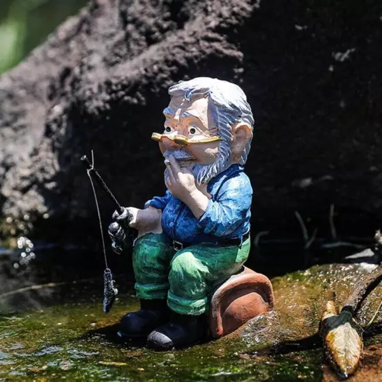 Artificial Hideouts Cave Figurine Fishing Geezer Statue for Aquariums Tanks