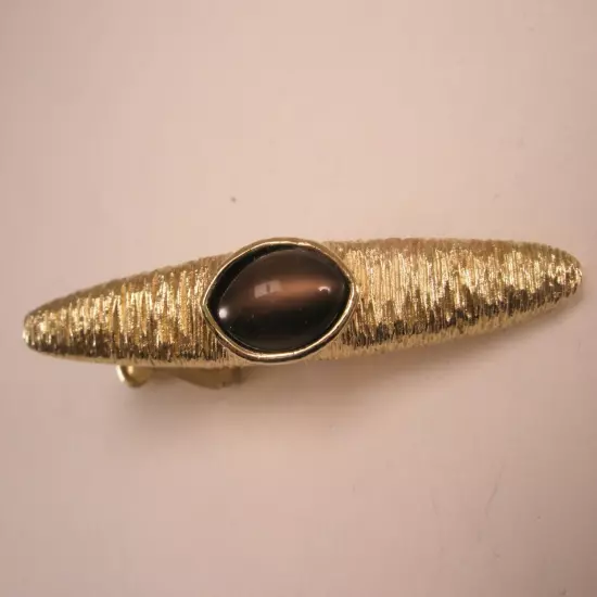 2-1/4" Gold Tone & Root Beer Brown Cabochon Vintage SWANK Tie Bar Clip